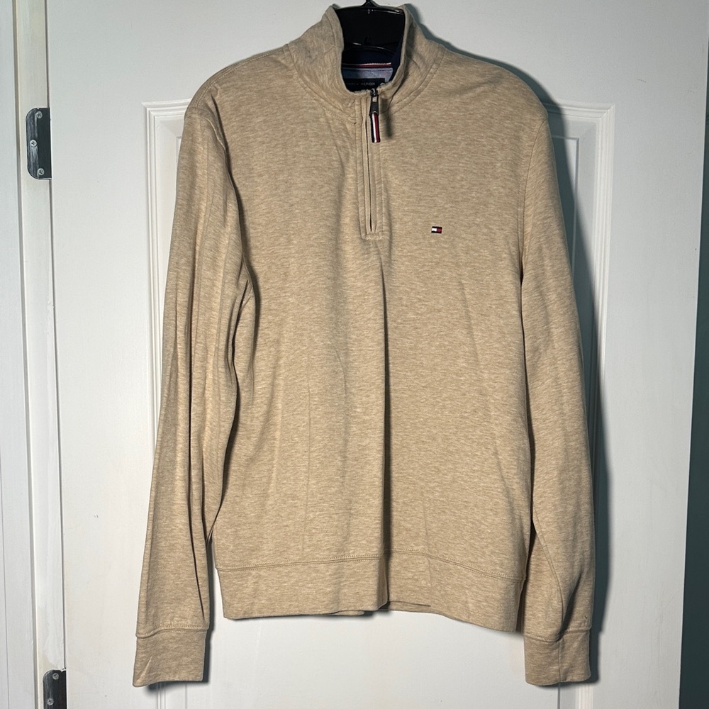 Tommy Hilfiger Men's Heathered Beige Quarter Zip | Small